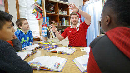 Brenden Trout student taught in 2018 in fifth grade at Elliott Elementary in Lincoln.  February 20, 2018. 