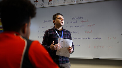 Hadi Pir teaches his class at Lincoln North Star High School