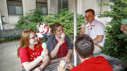 Students gather on the south side of the Dairy Store earlier this year. A project starting in 2019 will shift the Dairy Store to the north side of the Filley Hall/Food Industry Complex.