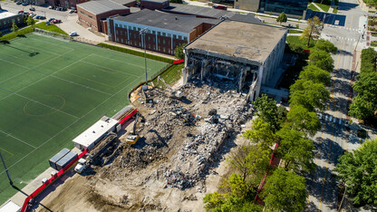 Demolition of Nebraska's Mabel Lee Hall is nearly complete. It is one of a number of major campus construction projects in progress this summer.