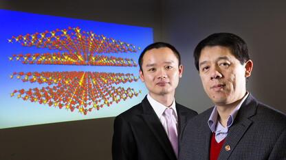 A research project that includes UNL's Xiao Cheng Zeng (left), chemistry professor, and Jun Dai, post-doctoral researcher, has led to the discovery of a new material. The results were published in the Feb. 27 edition of Physical Review Letters X.