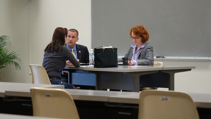 Nebraska law students Rick Tast and Katie Joseph compete in the final round of the 2014 International Client Consultation Competition, in Puerto Rico. The team placed second overall.