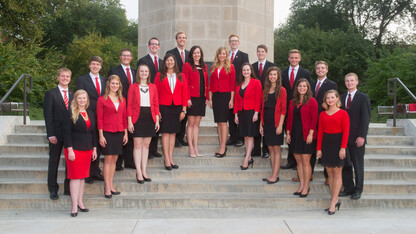 The Homecoming 2015 royalty finalists are: (back row, from left) Tanner Nelson, Glen Ready, Brian Klintworth, Jonathan Berger, Jacob Vasa, Christopher Davidson, Brennan Costello, Josh Waltjer, Tommy Olson and Ryan Drvol; (front row, from left) Elizabeth Uehling, Larissa Wach, Madelyn Petersen, Maci Lienemann, Maggie Schneider, Kayla German, Kathryn Rentfro, Hannah Brenden, Gillian Tvrdik and Ann Himes.