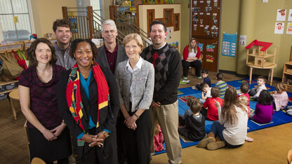 A team with the Nebraska Center for Research on Children, Youth, Families and Schools, which has received federal funding to study Nebraska early childhood practices and policies, was also chosen to lead the project's national research network. The team includes (back row, from left) Greg Welch, Mark DeKraai, Jim Bovaird, (front row, from left) Lisa Knoche, Iheoma Iruka and Susan Sheridan.