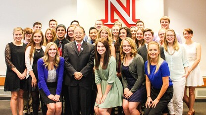 Students named to the 2016 Franco's List stand with the award's namesake, Juan Franco, UNL vice chancellor for student affairs, on April 20.