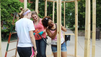 College of Architecture students work on their PARK(ing) Day installation on campus. The exhibits will be on display from 9 a.m. to 5 p.m. Sept. 16.