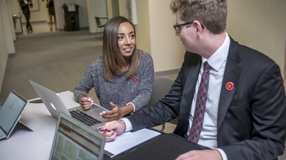 Master of arts in business administration students Ashley Humm and Tate Rittenberger study in the College of Business Administration.