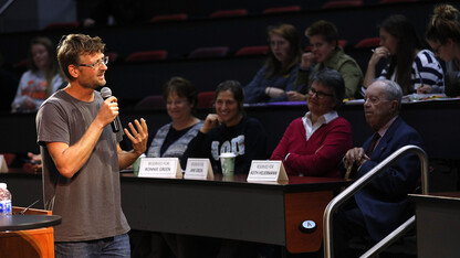 British environmental writer and science advocate Mark Lynas speaks about genetically modified organisms Oct. 10 at Nebraska Innovation Campus.