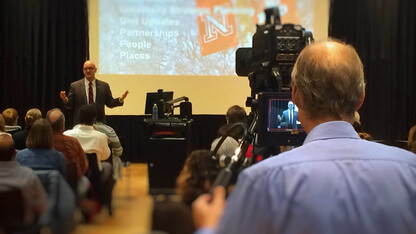 IANR Harlan Vice Chancellor Mike Boehm speaks during the IANR All Hands Meeting on Jan. 18.