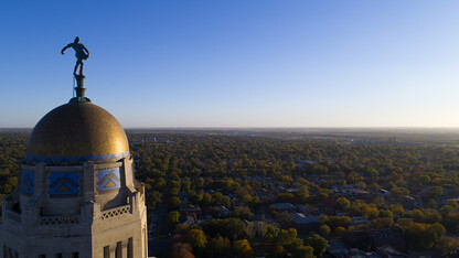 Aerial photo of Lincoln near Nebraska State Capitol