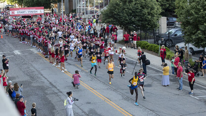 Start of the 2021 Nebraska Football Road Race outside of Memorial Stadium.