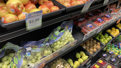 Fresh fruit is on display at the Hometown Market in Red Cloud, Nebraska.