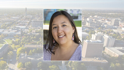 Portrait of Angela Two Stars on campus background