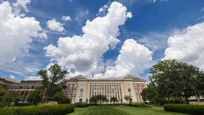 Love Library South on a cloudy day