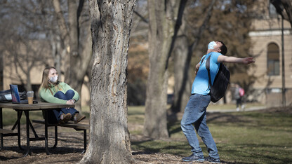 Students enjoy the warm temps on East Campus.