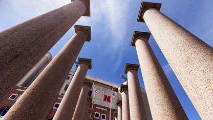 Historic columns located near Ed Weir Track on the northeast corner of Memorial Stadium.