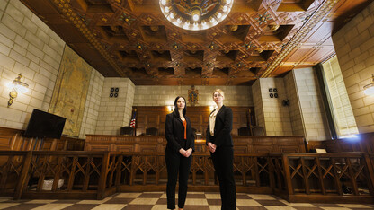 Jayden Barth (left) and Rachel Tomlinson Dick delivered oral arguments in the Nebraska Supreme Court Feb. 4. They are pictured in the Supreme Court chambers.