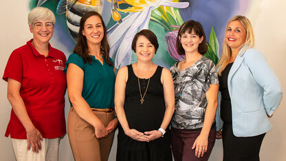The RISE with Insects research team includes, from left, Susan Weller, Sarah Roberts, Ana María Vélez Arango, Louise Lynch-O’Brien and Holly Hatton-Bowers. (Photo by Kyleigh Skaggs, CYFS)