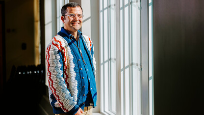 Gabriel Bruguier smiles for a photo on campus