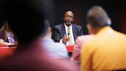 Rodney Bennett answers a question during an open forum held the week of June 5. Bennett participated in 17 open forums during the week, with more than 1,400 members of the university community engaging with the priority candidate for chancellor.