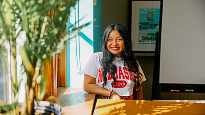 Isela Tercero of Broken Bow smiles for a photo in Love Library