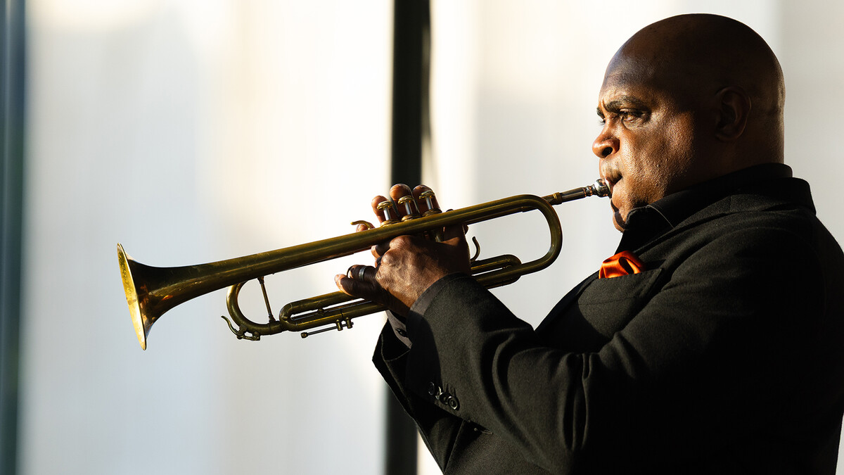 Grammy-winning trumpeter Terell Stafford performs during the opening Jazz in June concert June 2. The performance kicked off the 35th Jazz in June series, Nebraska’s longest-running free concert series, produced by the University of Nebraska–Lincoln with support from the Lied Center for Performing Arts. 