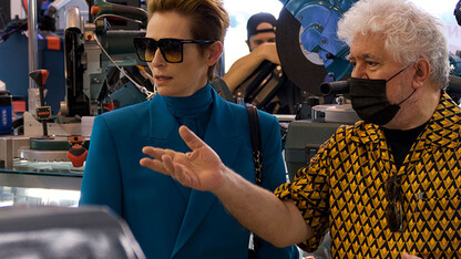 Tilda Swinton & Pedro Almodóvar on the set of their "The Human Voice."