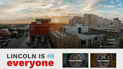 Screenshot from the About Lincoln webpage showing a sunrise over downtown and City Campus.
