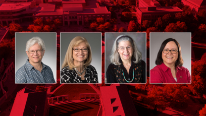 Headshots of four retiring University Libraries faculty, (from left) Anita Breckbill, Joan Latta Konecky, Judy Diamond and Dana W.R. Boden.
