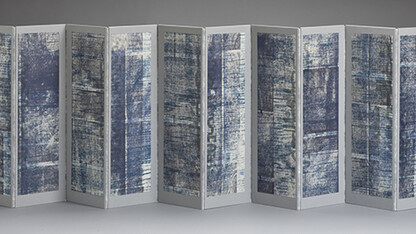 Lynne Avadenka, “Comes and Goes VI,” 2010 (one side), relief and letterpress printing, typewriting on mixed media. 