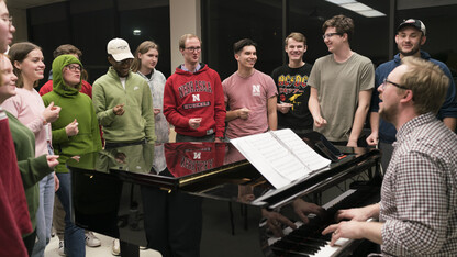 The UNL Jazz Singers rehearse in Westbrook Music Building. Photo by Laura Cobb.