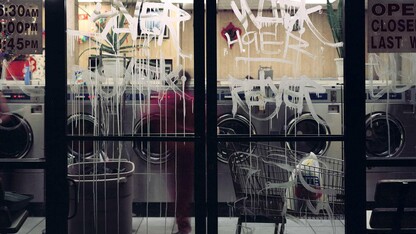 A photograph by Christina Fernandez, “Lavanderia #1” [“Laundromat #1”], is on view in the Sheldon exhibition “A Decade of Collecting Works on Paper, 2012–2022.”