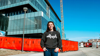 Hosick stands in front of the site for the new $115 million Kiewit Hall, a new engineering hub for UNL in partnership with Kiewit Corporation.  