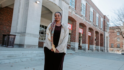 Abdulrazig in front of the city campus Union. Her study abroad opportunity to India has helped shaped her academics and her involvement across the remainder of her college career. 