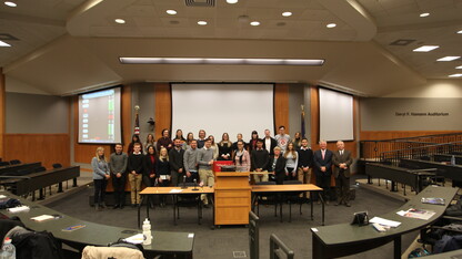 Nebraska and Adelaide University law students pose during a campus visit.