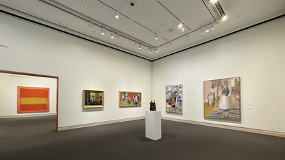 Photo of a Sheldon Museum of Art gallery with artworks hanging.