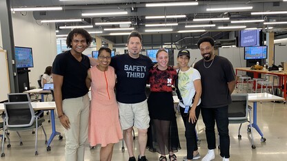 Left to Right:  Ebben Blake, Rae Phillips, Dan Novy, Kayla LaPoure, Andrea Walls and Johannes Barfield at the Carson Center. Phillips, Walls and Barfield were the inaugural recipients of the Black Public Media Residencies.