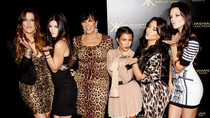 The Kardashian/Jenner family poses at an event. (Left to right: Khloe Kardashian, Kylie Jenner, Kris Jenner, Kourtney Kardashian, Kim Kardashian and Kendall Jenner)