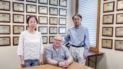 UNL I-Corps team, from left, Yifan Huang, Tom Tiwald, Li Tan