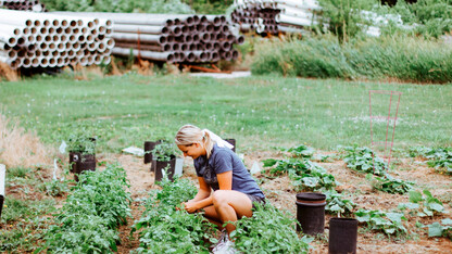 Husker senior Lily Woitaszewski tends to her family's garden in Wood River, Nebraska.