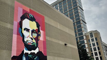 A new mural of former President Lincoln was installed at the Lied Center for Performing Arts on May 12.