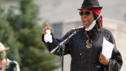 Lory Dance, associate professor of sociology and ethnic studies, speaks at a rally Sept. 20, 2020, following the death of Ruth Bader Ginsburg.