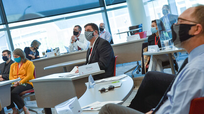 Research Leaders Program participants listen as colleagues present final research plans in Hawks Hall on March 26, 2021.