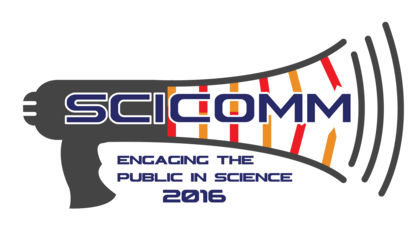 SciComm logo. Engaging the Public in Science 2016.