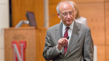 Sabah Randhawa speaks during a Feb. 22 forum with UNL staff. He is the first of four finalists vying to be the next chancellor of the university.