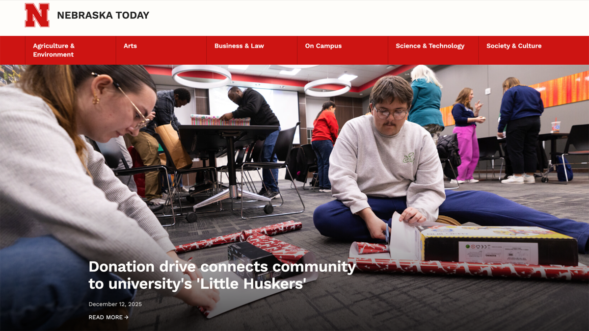 Screenshot of stories on the Nebraska Today website.