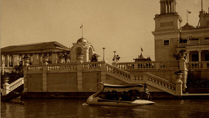Picture of a Swan Boat at the 1898 Trans-Mississippi Exposition and International Exposition in Omaha. The fair is a backdrop for a new book by UNL's Timothy Schaffert.