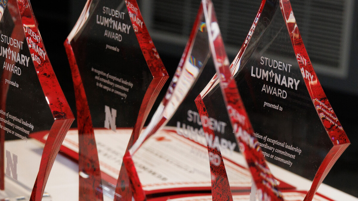 Student Luminary Awards are displayed during the annual Student Luminary Awards reception on April 17 at the Willa Cather Dining Complex.