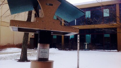 The two bird feeders donated by the Titteringtons in memory of Brian Smith. The feeders are located to the north of Hardin Hall on UNL's East Campus.