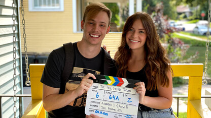 Students Harrison Boe (left) with Jacquelyn vonAshwege on location filming “The Real Gemma Jordan.” Courtesy photo.